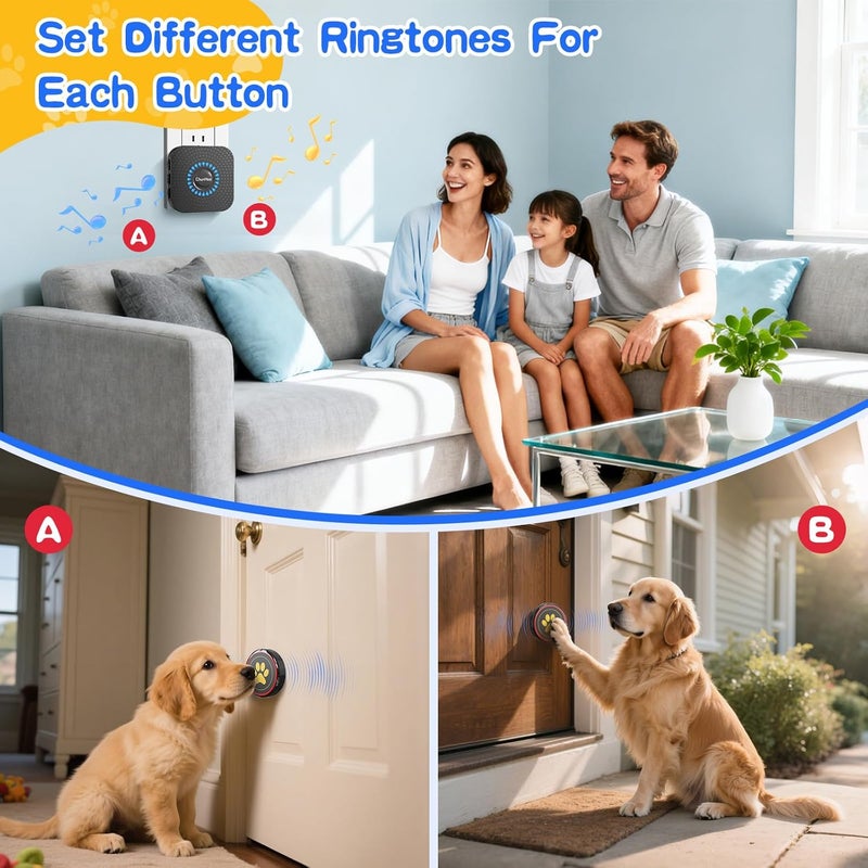 ChunHee Dog Door Bell for Potty Training – Wireless Doggie Doorbell to Go Outside, 1.6in Touch Surface, Easy for Puppy & Adult Dogs, IP55 Waterproof, 500FT Range, 55 Ringtones, Adjustable Volume - Image 4